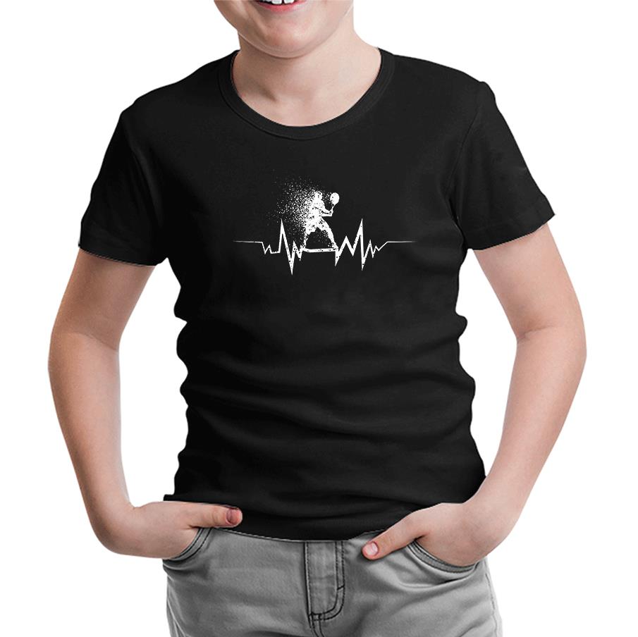 Tennis- Heartbeat Game Black Kids Tshirt
