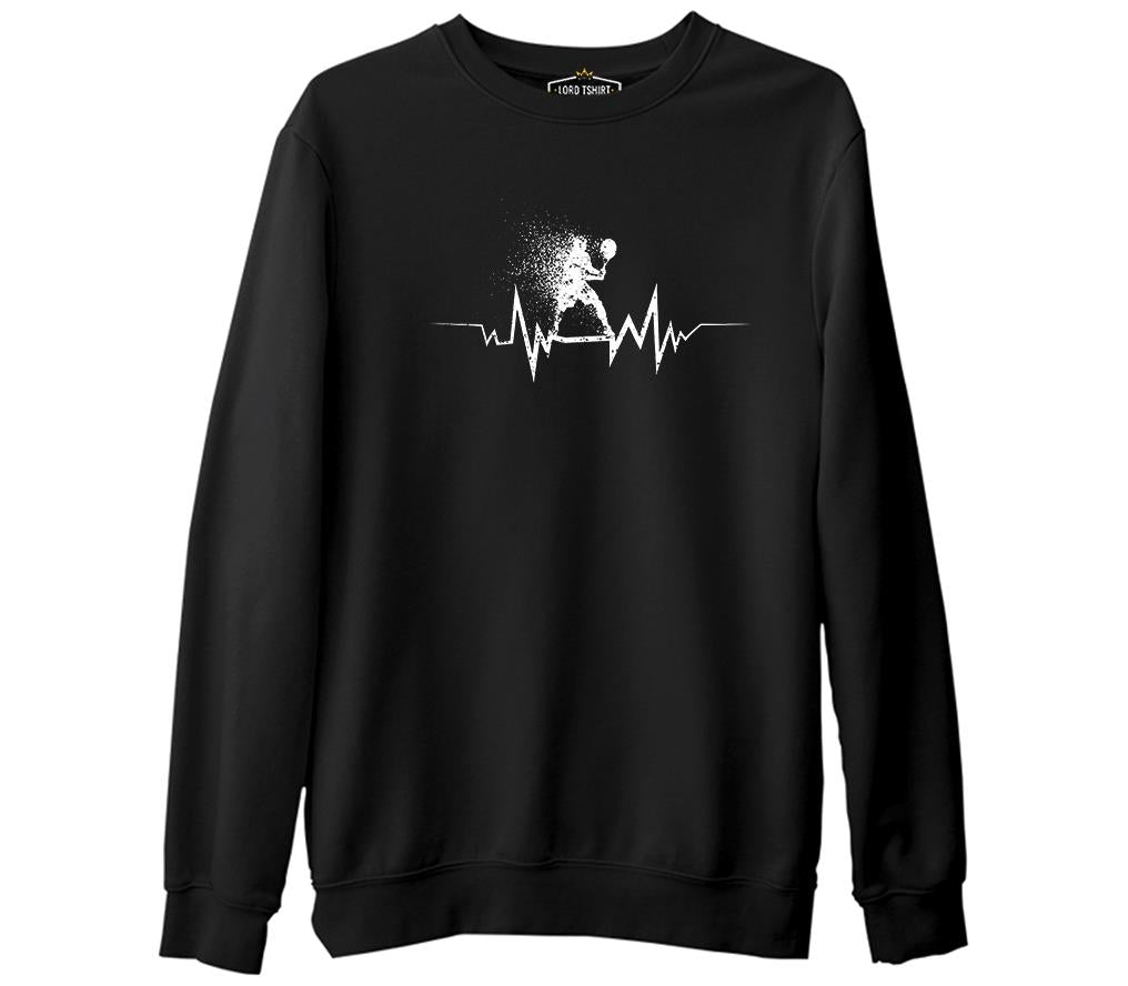Tenis- Heartbeat Oyun Siyah Erkek Kalın Sweatshirt