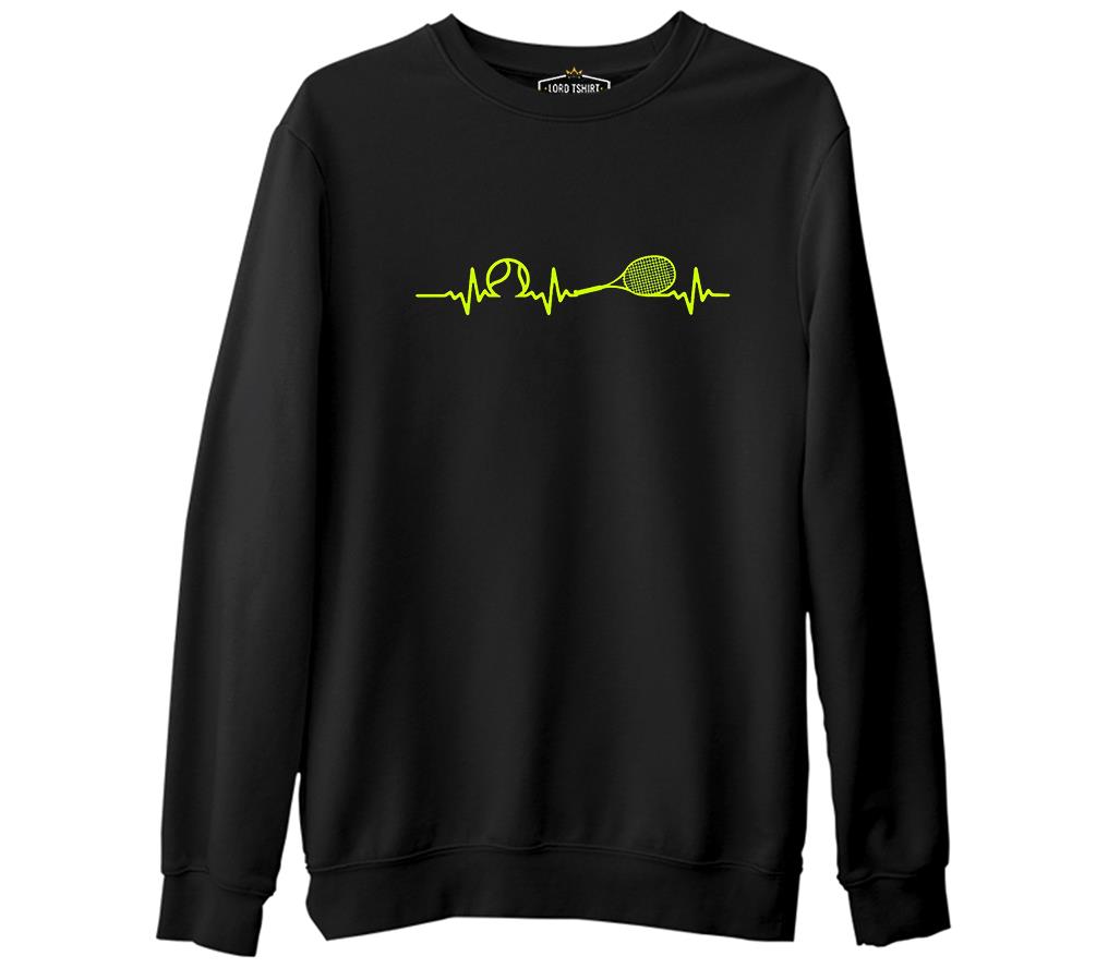 Tenis - Heartbeat Siyah Erkek Kalın Sweatshirt