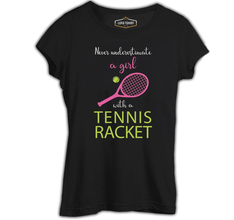 Tennis - Girl Pink Racquet Black Women's Tshirt