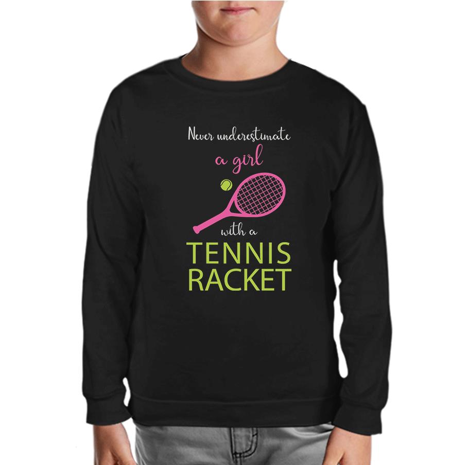 Tennis - Girl Pink Racquet Black Kids Sweatshirt