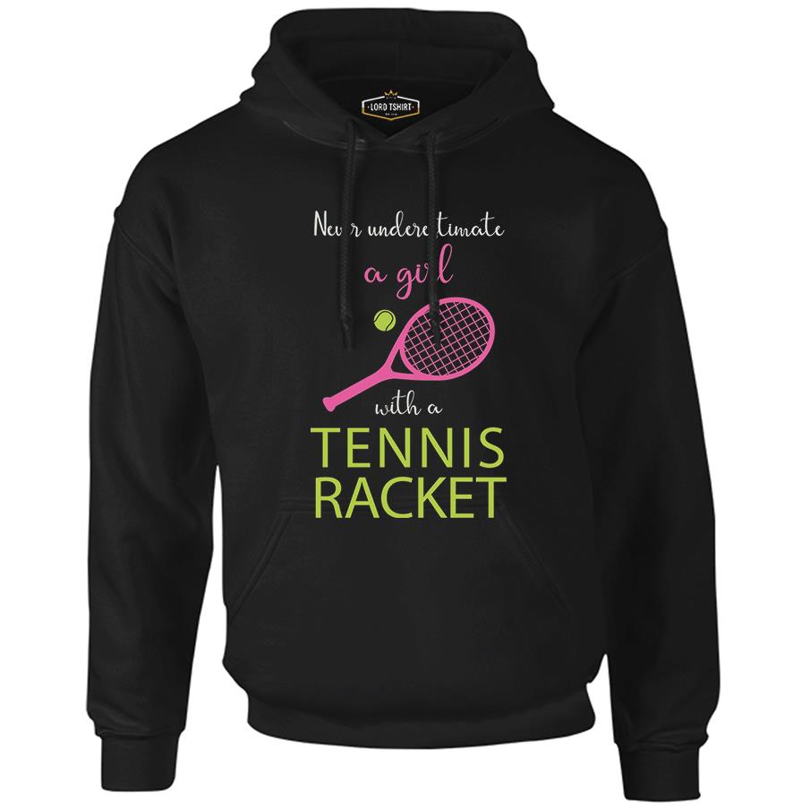Tennis - Girl's Pink Racket Black Boy's Zipperless Hoodie