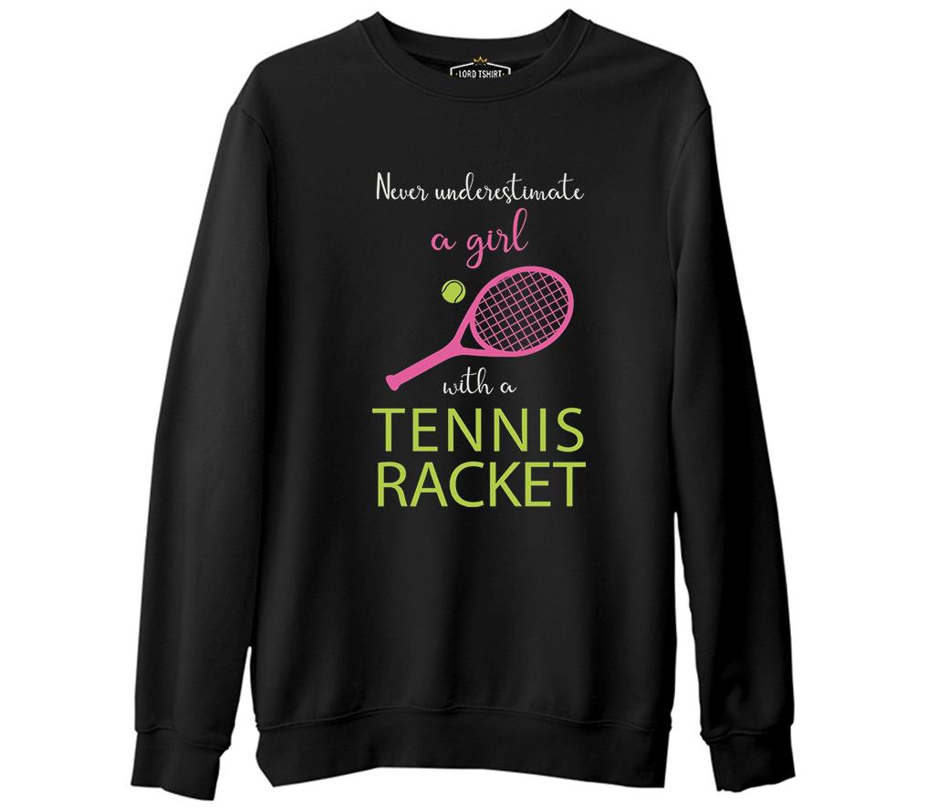 Tenis - Kız Pembe Raket Siyah Erkek Kalın Sweatshirt