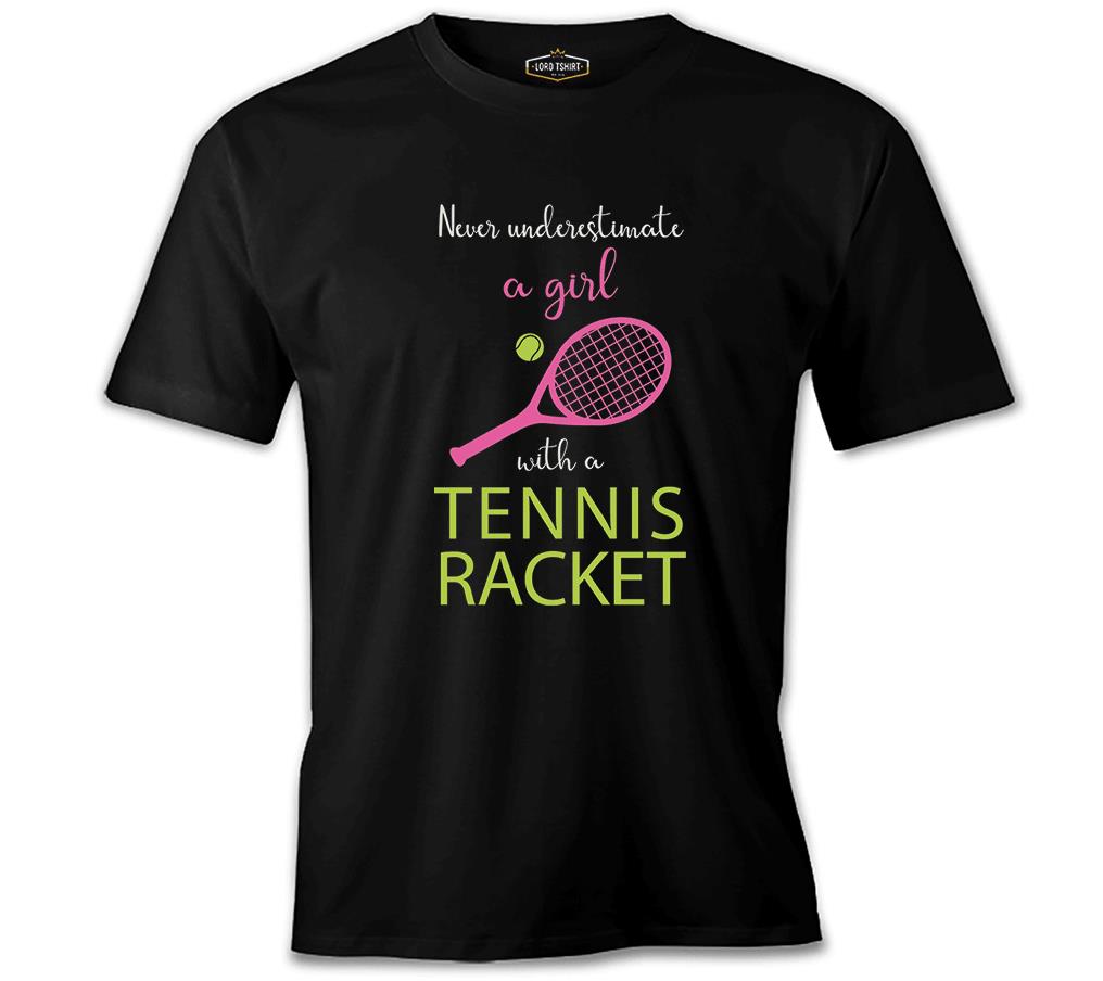 Tennis - Girl's Pink Racquet Black Men's Tshirt