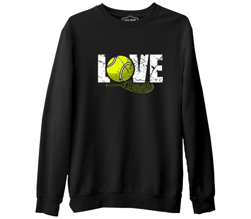 Tenis - Love Raket ve Top Siyah Erkek Kalın Sweatshirt