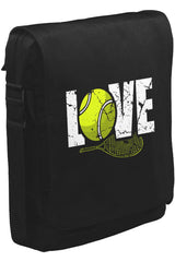 Tenis - Love Raket ve Top Unisex Siyah Postacı Çanta