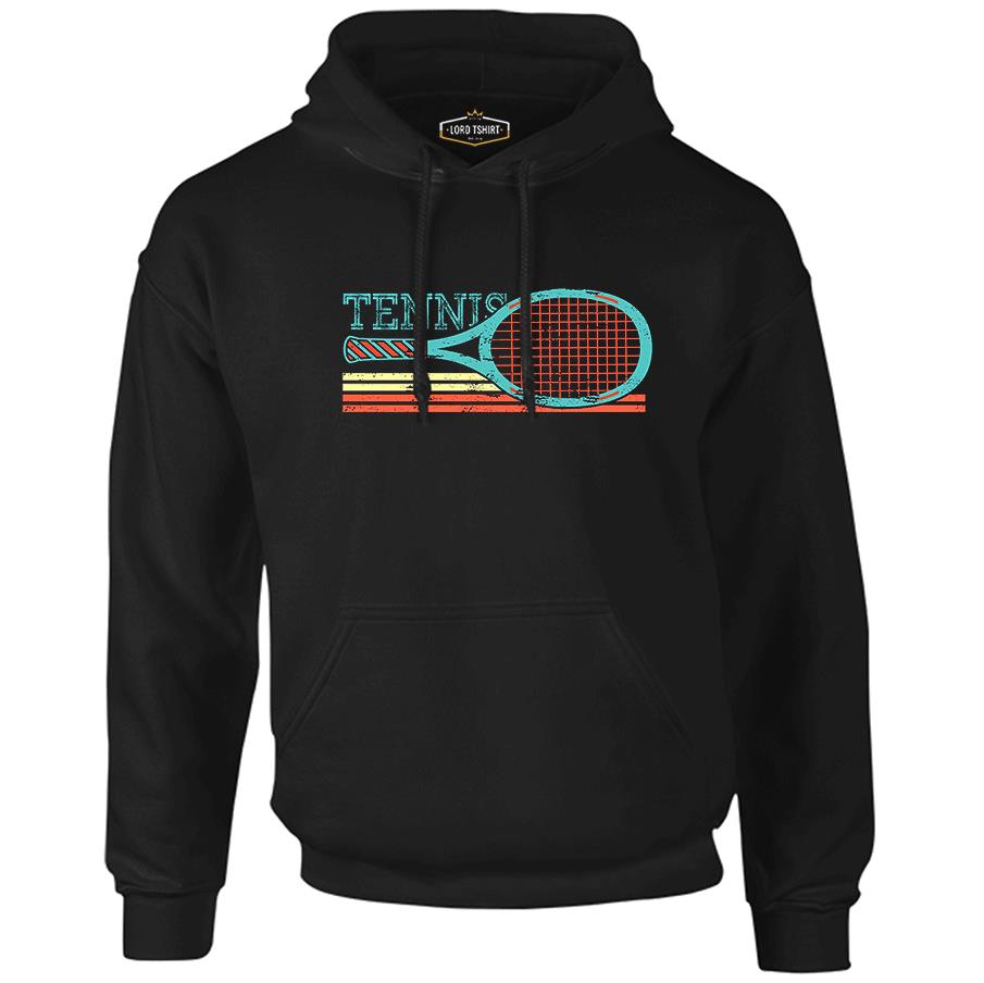 Tennis - Racket Horizontal Black Men's Zipperless Hoodie