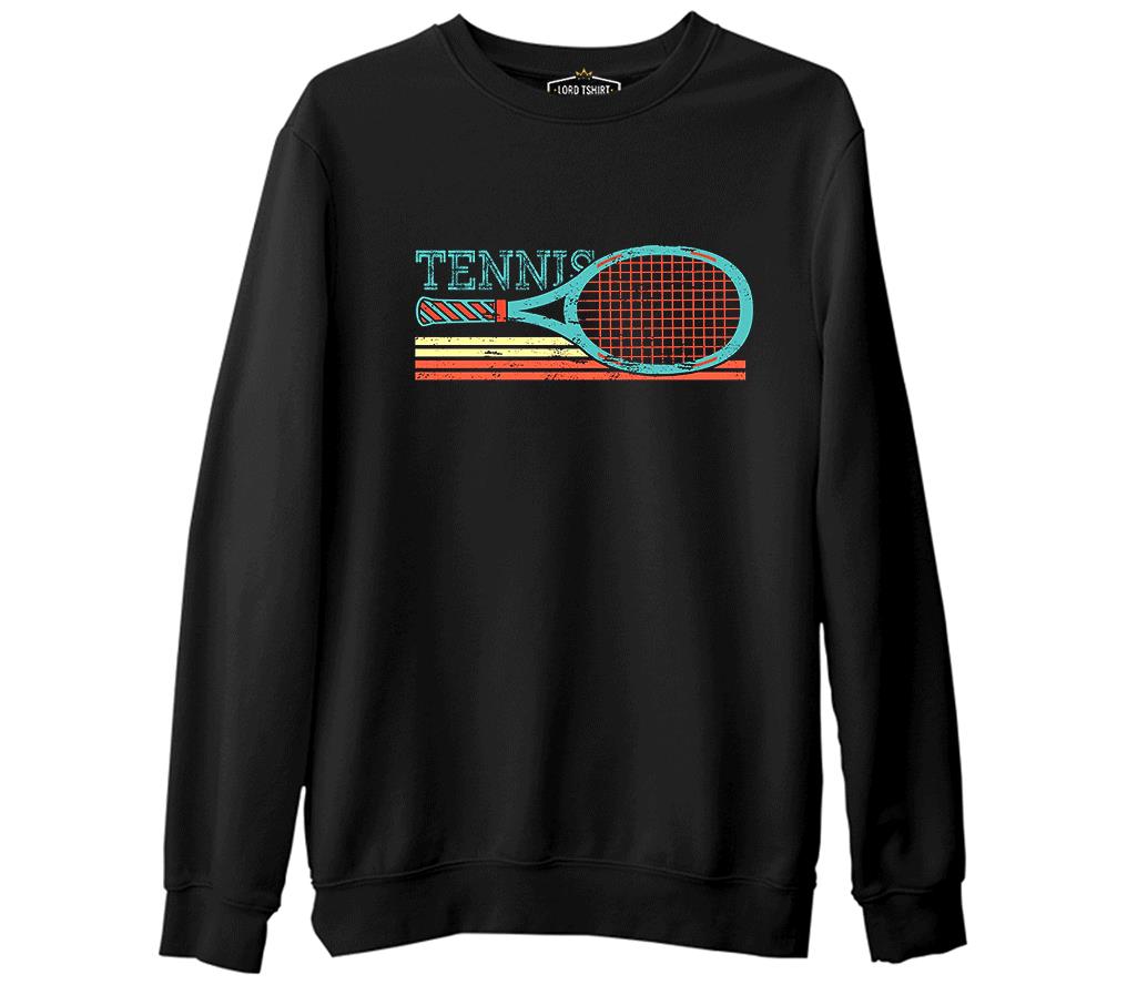 Tenis - Raket Yatay Siyah Erkek Kalın Sweatshirt