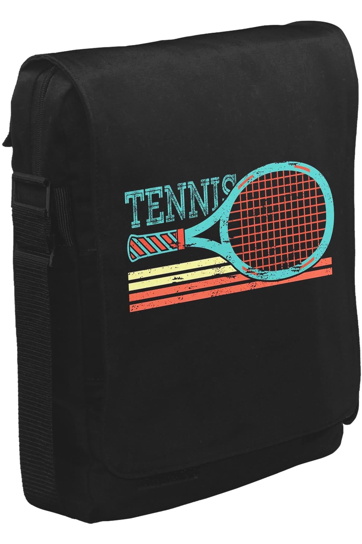 Tenis - Raket Yatay Unisex Siyah Postacı Çanta