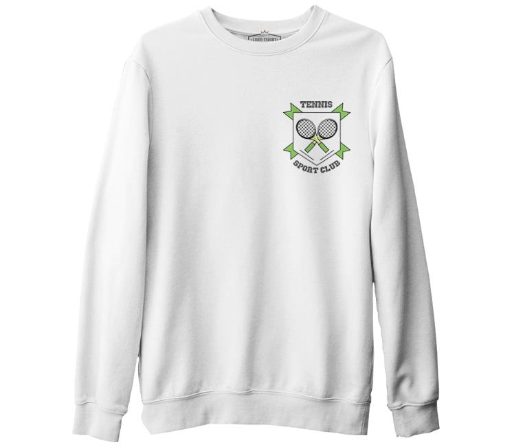 Tenis - Sports Club Logo Beyaz Erkek Kalın Sweatshirt