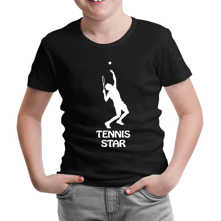 Tennis Star Black Kids Tshirt