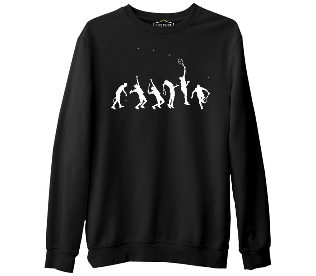 Tennis Moves Silhouettes Siyah Erkek Kalın Sweatshirt