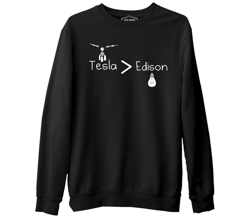 Tesla - Edison  Siyah Erkek Kalın Sweatshirt