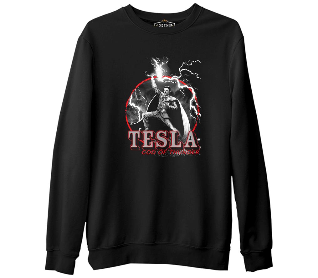 Tesla - God of Thunder  Siyah Erkek Kalın Sweatshirt