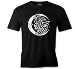 Texture Styled Wolf Moon and Stars Black Men's Tshirt