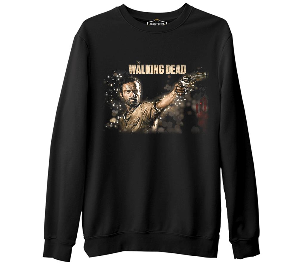 The Walking Dead - Rick 2  Siyah Erkek Kalın Sweatshirt