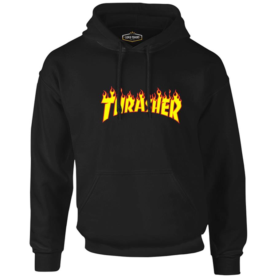 Thrasher Siyah Erkek Fermuarsız Kapşonlu