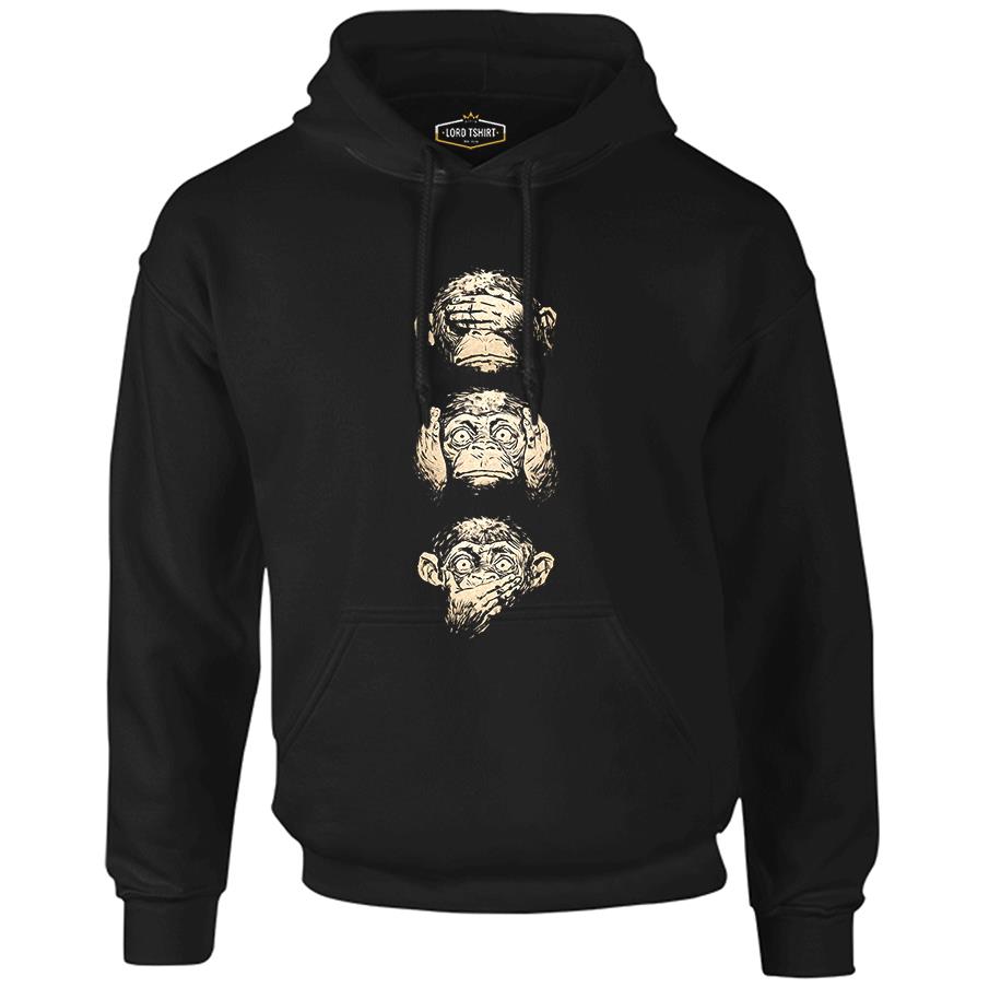 Three Monkeys Black Men's Zipperless Hoodie