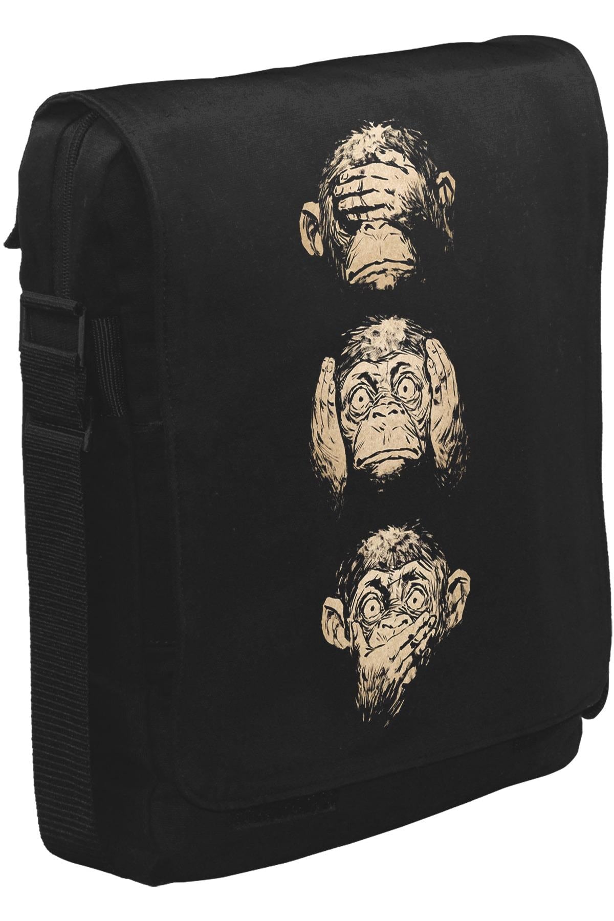 Three Monkeys Unisex Siyah Postacı Çanta