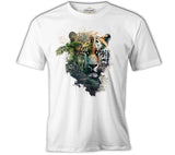 Tiger Head with Jungle Exposure Beyaz Erkek Tshirt