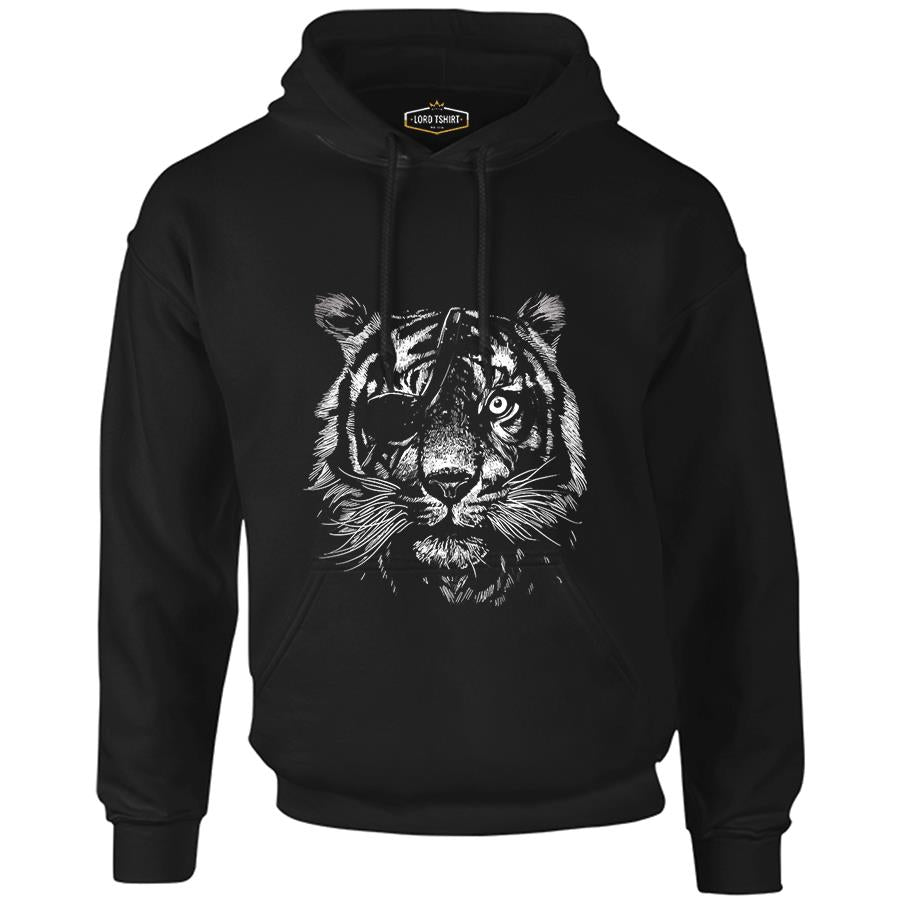 Tiger with an Eye Patch Realistic Black Men's Zipperless Hoodie