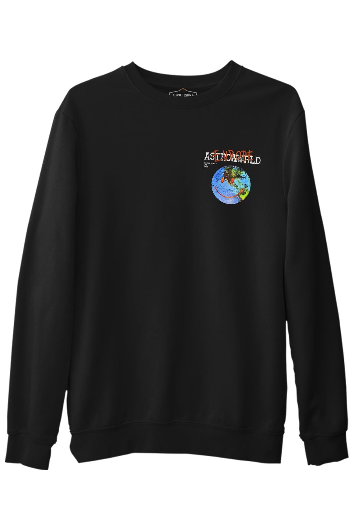 Travis Scott - Astro World Logo Siyah Erkek Kalın Sweatshirt