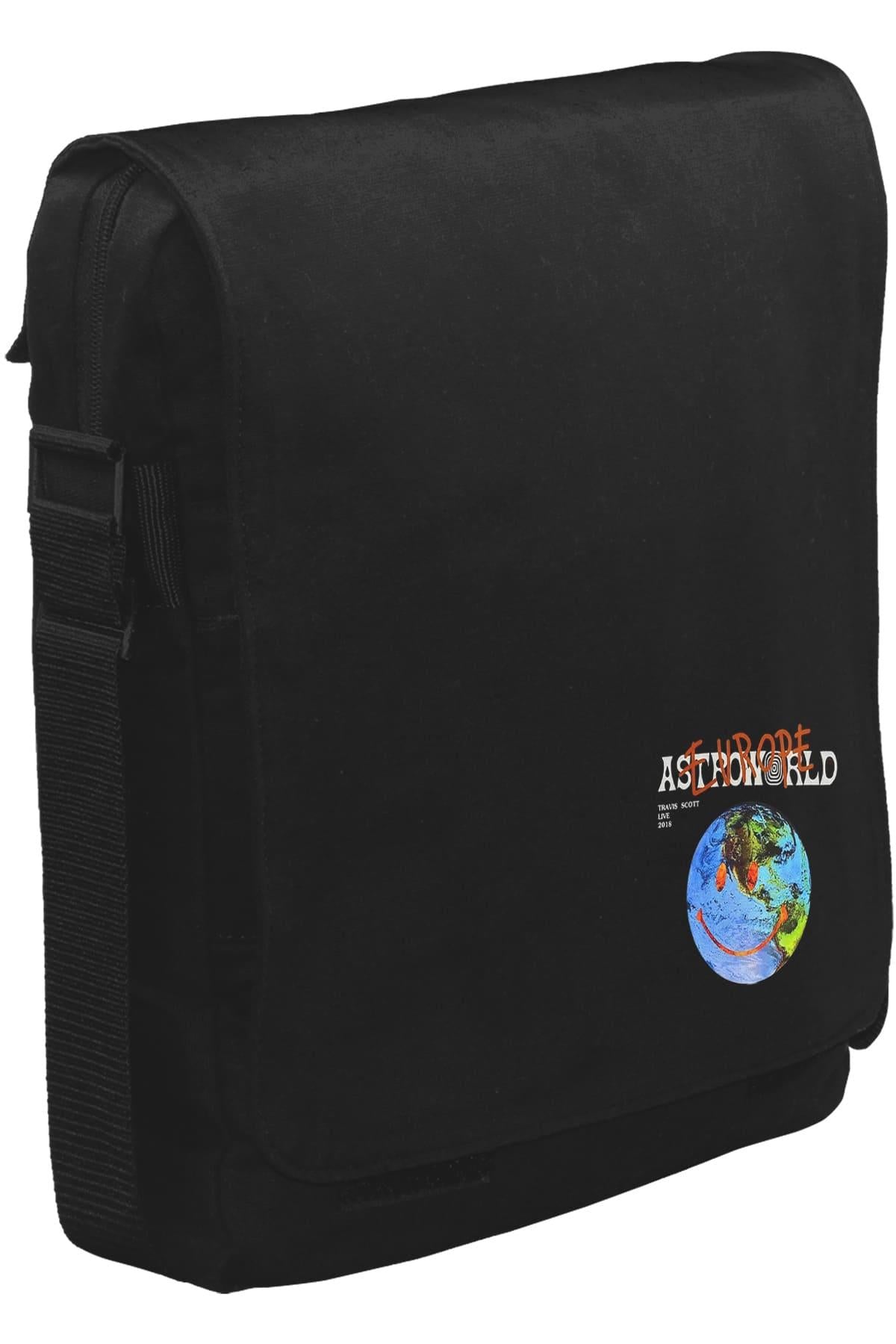 Travis Scott - Astro World Logo Unisex Siyah Postacı Çanta
