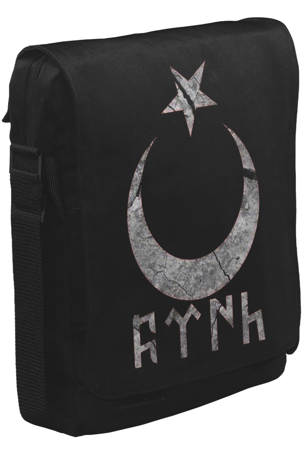 Türk Ay Yıldız Unisex Siyah Postacı Çanta