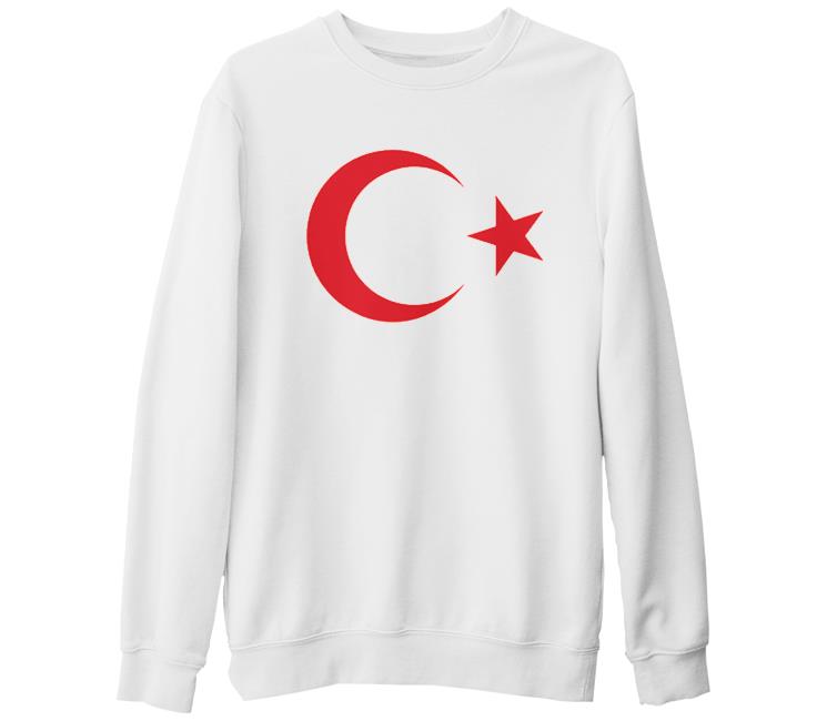 Türk Bayrağı - Ay Yıldız Beyaz Kalın Sweatshirt