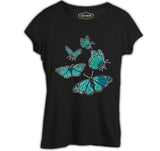 Turquoise Butterflies Black Women's Tshirt
