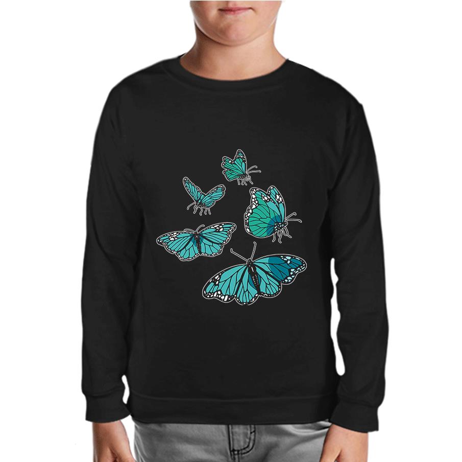 Turquoise Butterflies Black Kids Sweatshirt