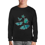 Turquoise Butterflies Black Kids Sweatshirt