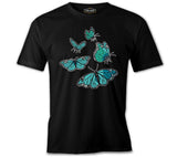 Turquoise Butterflies Siyah Erkek Tshirt