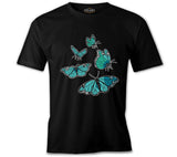 Turquoise Butterflies Black Men's Tshirt