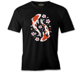 Two Koi Fish Swimming Among Flowers Black Men's Tshirt 