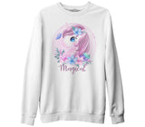 Unicorn Çiçek Anneler Günü Beyaz Unisex Kalın Sweatshirt