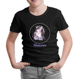 Unicorn Çiçek Anneler Günü Siyah Çocuk Tshirt