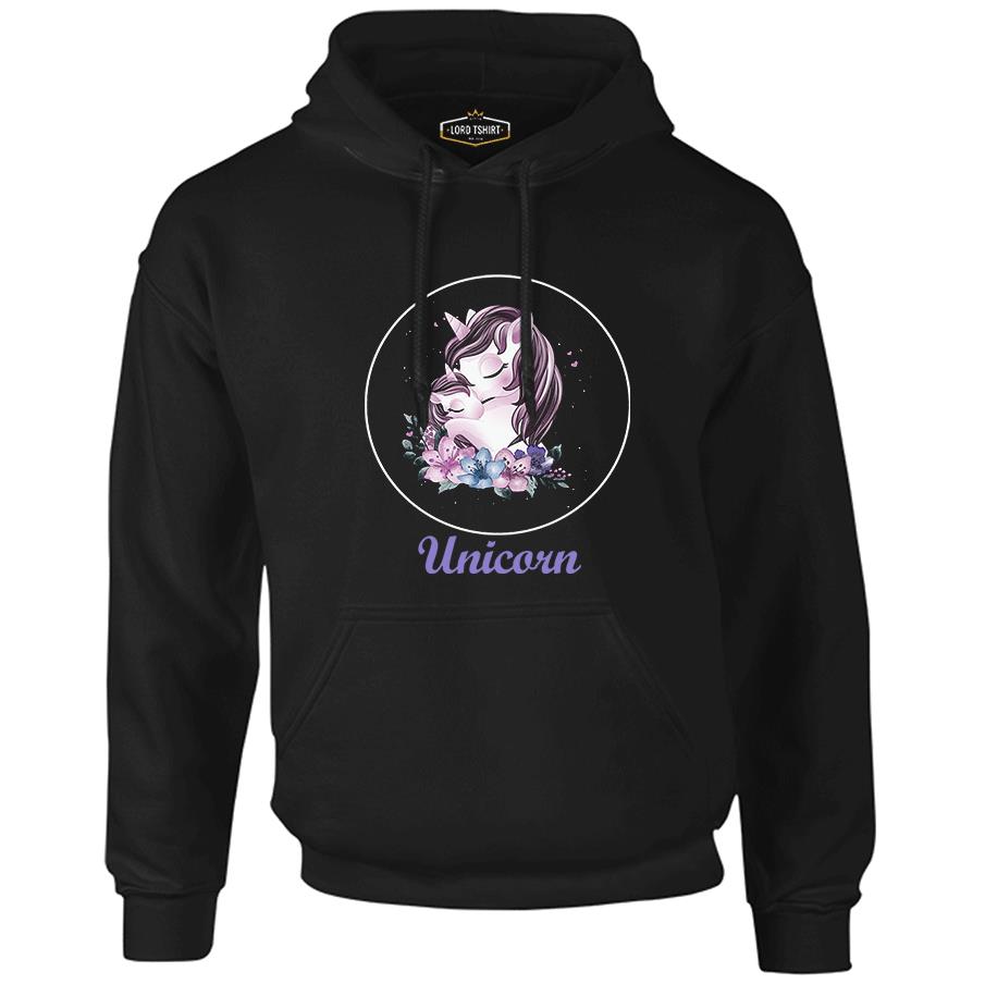 Unicorn Flower Mother's Day Black Unisex Unzippered Hoodie