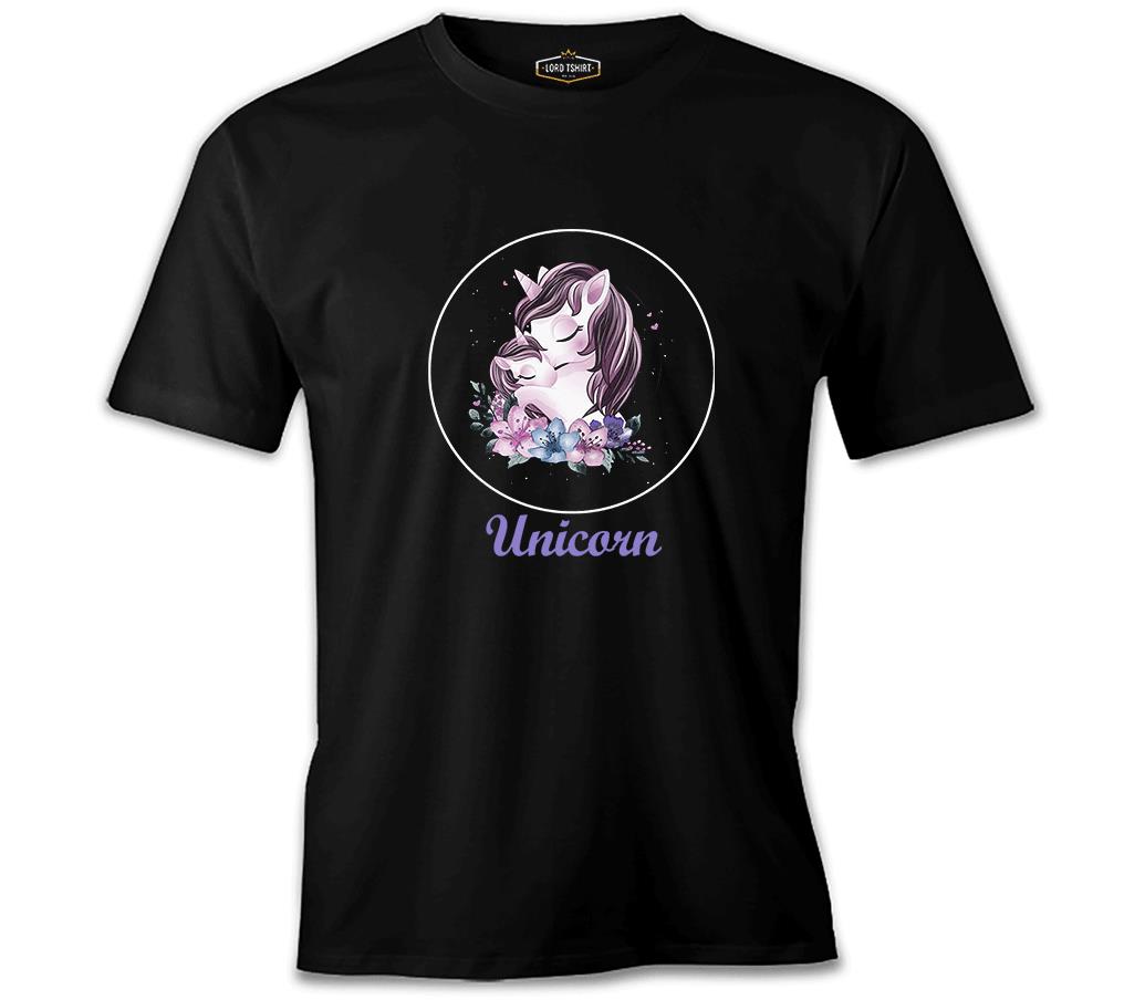 Unicorn Çiçek Anneler Günü Siyah Unisex Tshirt
