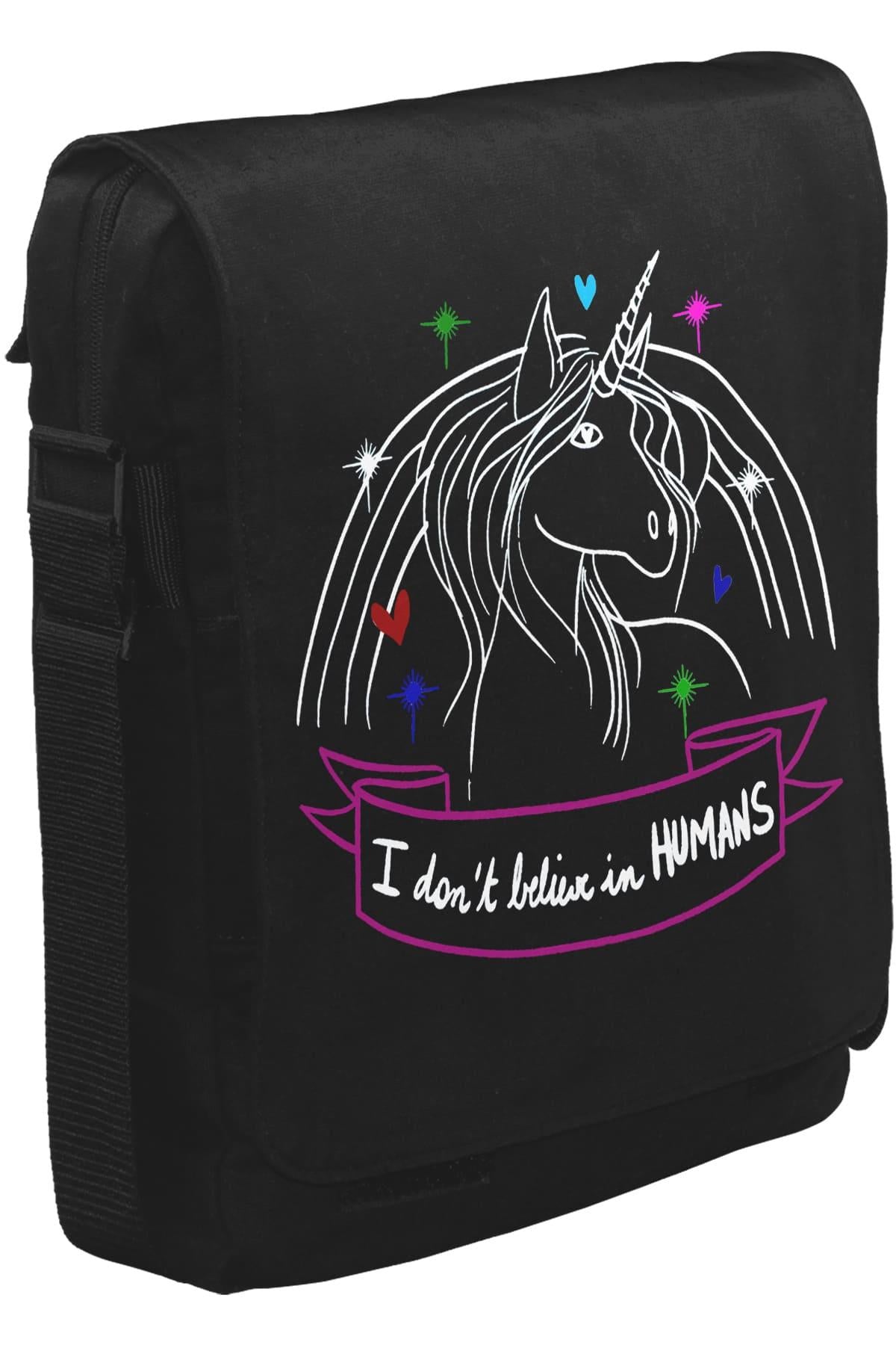 Unicorn - I Don't Believe in Humans Unisex Siyah Postacı Çanta