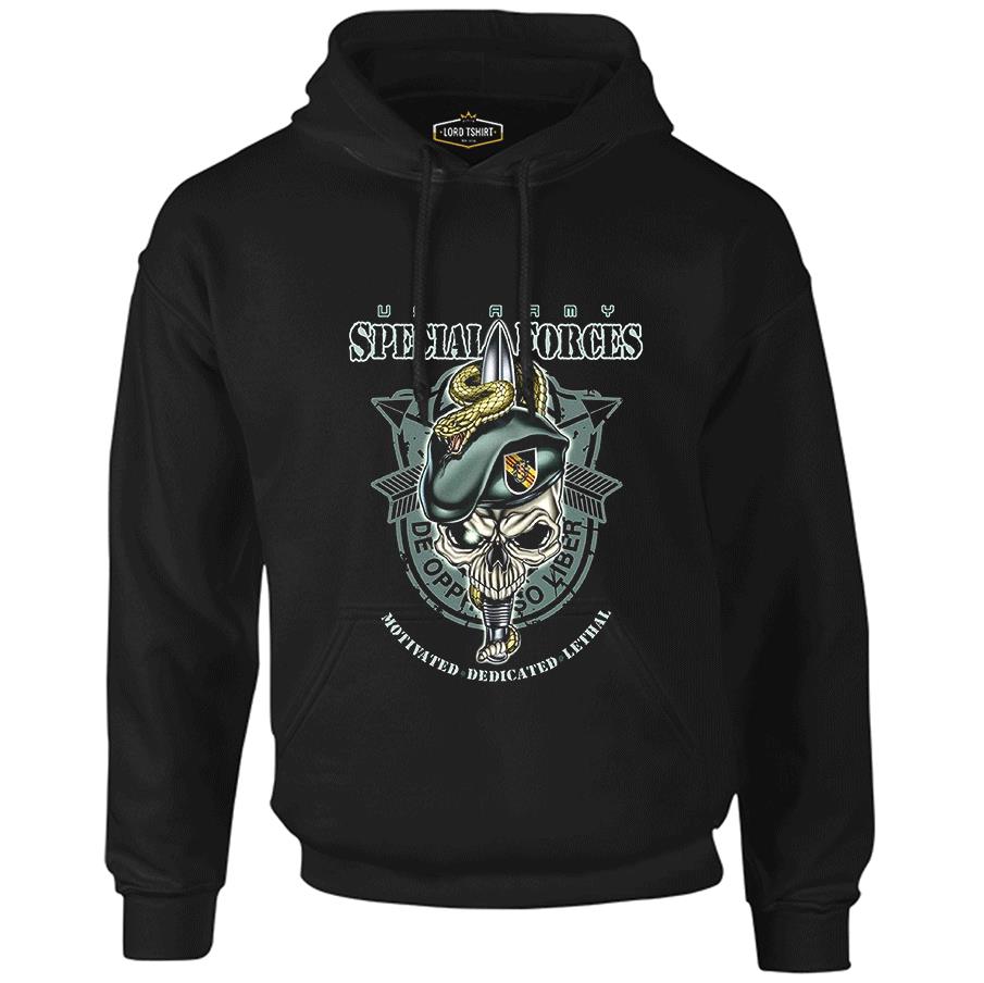 US Army - Special Forces Siyah Erkek Fermuarsız Kapşonlu