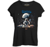 Uzay - Astronot DJ Siyah Bayan Tshirt