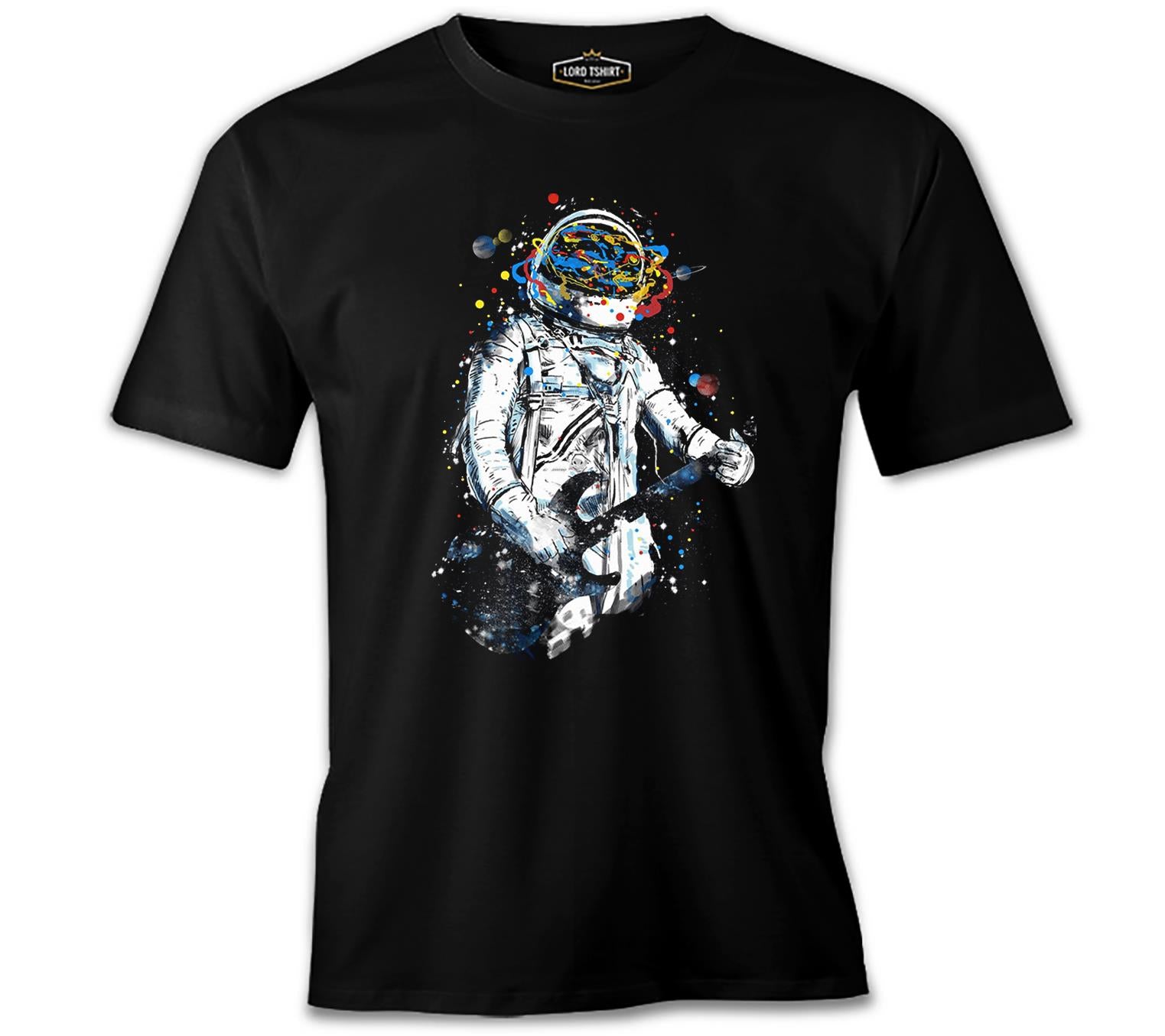 Uzay - Astronot Gezegen Boya Siyah Erkek Tshirt