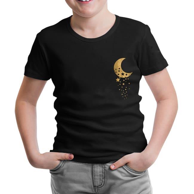 Space - Stars Falling from the Moon Black Kids Tshirt