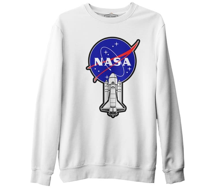 Uzay - Nasa Mekik Beyaz Erkek Kalın Sweatshirt