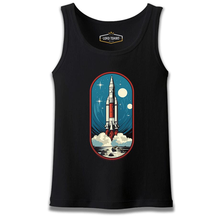 Travel to Space Rocket Takeoff Printed Black Men's Undershirt 