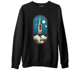 Travel to Space Rocket Takeoff Printed Black Men's Thick Sweatshirt 