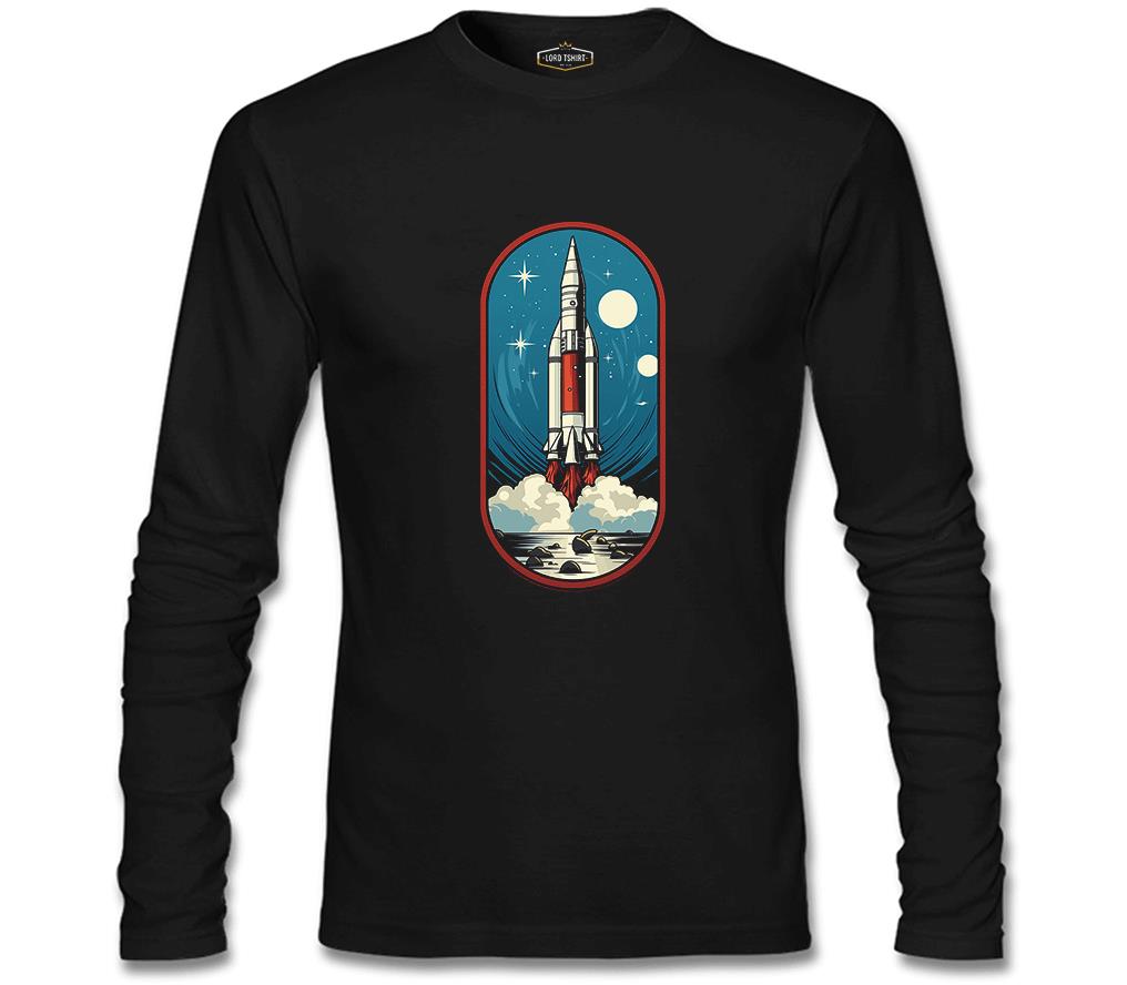 Travel to Space Rocket Takeoff Printed Black Men's Sweatshirt 