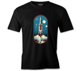 Travel to Space Rocket Takeoff Printed Black Men's Tshirt 