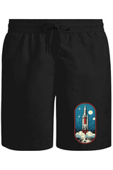 Travel to Space Rocket Takeoff Printed Unisex Black Shorts 